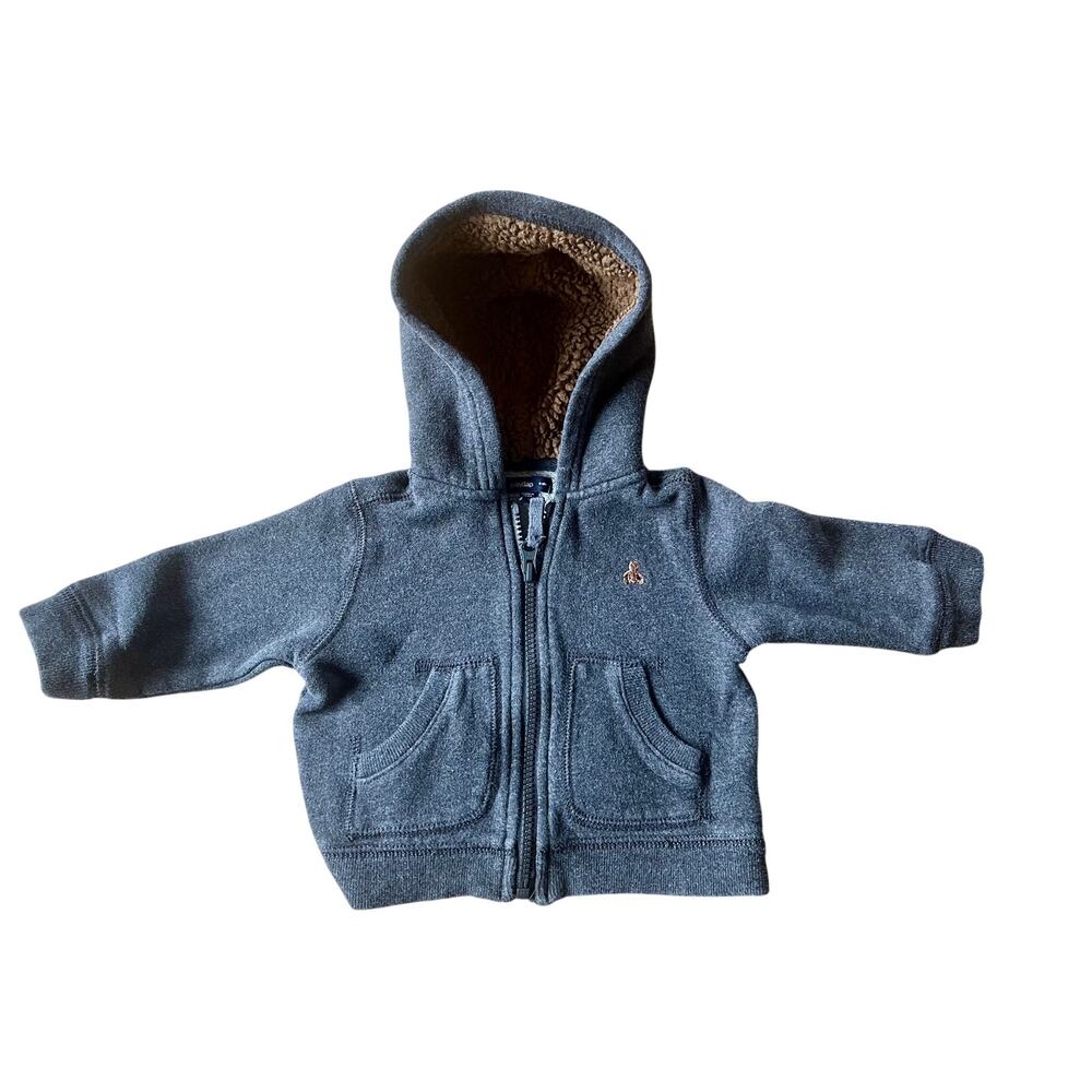 Baby Gap Sherpa Lined Zip Hoodie Jacket Charcoal 6-12 Months